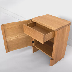 Wooden modern small table with drawers, old wood cupboard with drawers