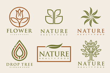 Fototapeta premium Natural product icon set logo design vector template.