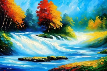 Fototapeta na wymiar Beautiful illustration of river and forest