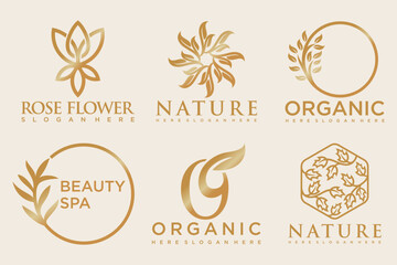 Fototapeta na wymiar Set of modern natural and organic products logo templates and icons