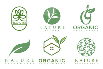 Set of modern natural and organic products logo templates and icons
