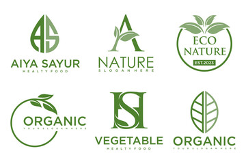Set of modern natural and organic products logo templates and icons