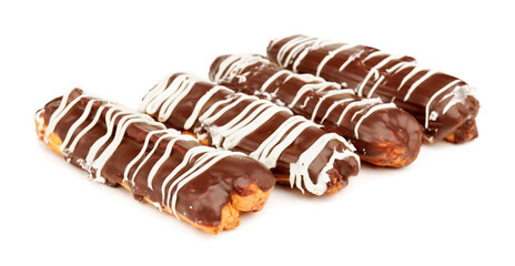 Chocolate eclairs isolated on white background