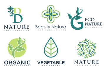 Set of modern natural and organic products logo templates and icons