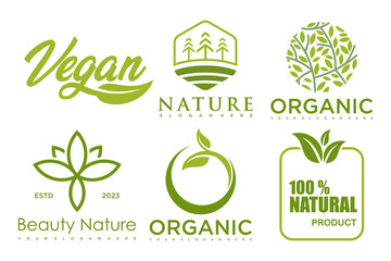 Set of modern natural and organic products logo templates and icons
