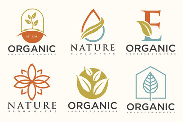 Set of modern natural and organic products logo templates and icons