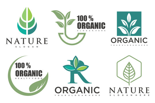 Set of modern natural and organic products logo templates and icons