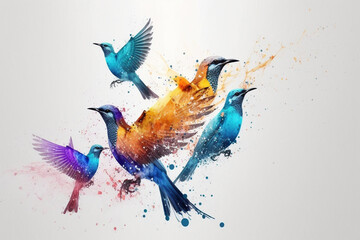 Colorful birds on a white background, generative AI