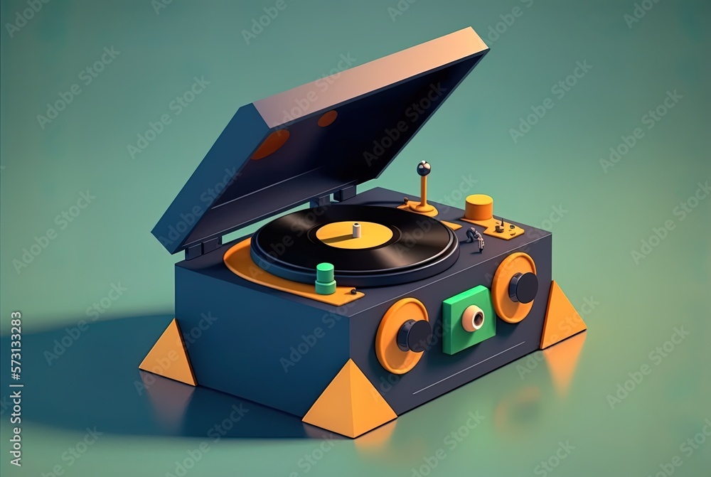 Poster tabletop record player that glows in the dark Generative AI