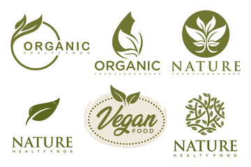 Set of modern natural and organic products logo templates and icons