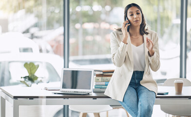 Business woman, phone call or networking for marketing collaboration idea, advertising branding...