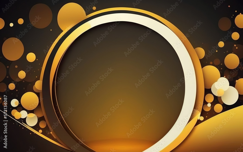 Poster abstract golden background, circle podium with empty space for text. generative ai