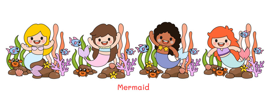 Mermaids Filled Clipart, sea animals and ocean life objects