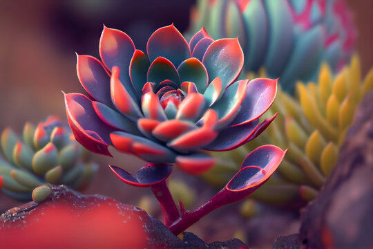 Illustration of colorful Succulent plant, AI-Generated image.