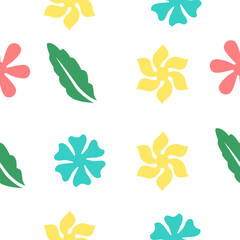 Flowers Leaves Vector Seamless Pattern Decoration 