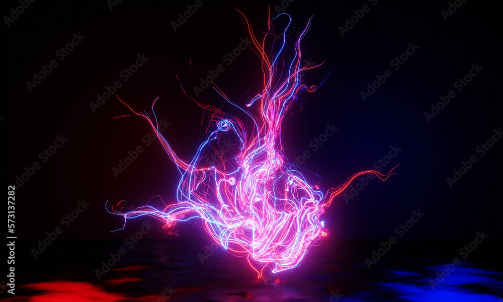 Aufkleber 3d rendering. abstract minimalist background with colorful glowing neon lines.