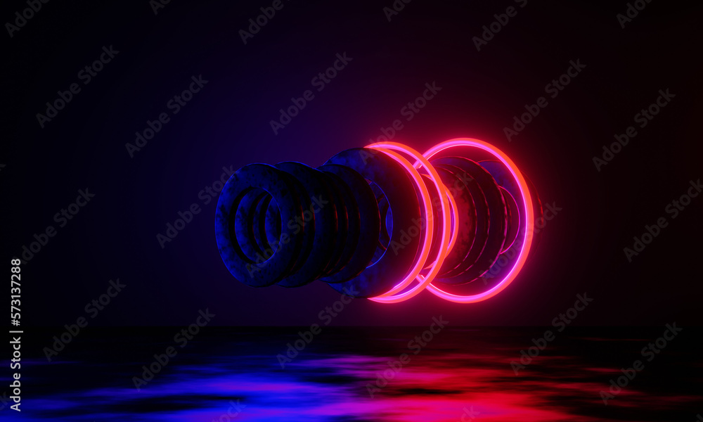 Poster 3d rendering. abstract minimalist background with colorful glowing neon. futuristic technology wallp