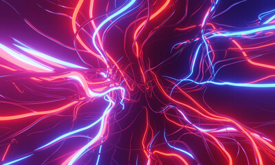3d rendering. Abstract minimalist background with colorful glowing neon lines.