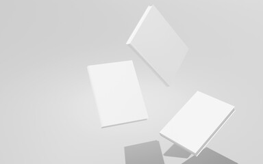 A 3D illustration of three white books floating in the air.