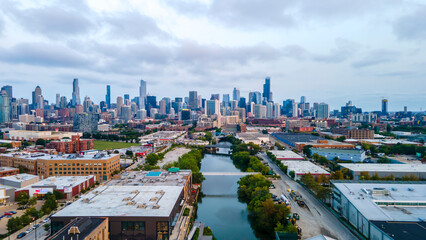 Chicago, IL USA September 15th 2022 : establishing aerial drone view image of Chicago metropolitan...