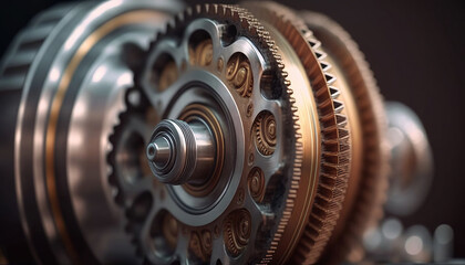 engine gears wheels, closeup view, generative Ai