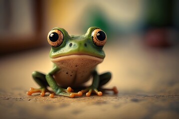 Close-up of a green frog with selectable focus Generative AI