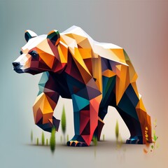 Colorful cubism illustration of a bear. Made with Generative AI.
