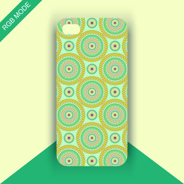 Green satrangi mandalas Mobile Phone Cover Design Mockup Vector, Case Cover Design Mockup