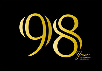 98 years anniversary celebration logotype gold color vector, 98th birthday logo,98 number, anniversary year banner, anniversary design elements for invitation card and poster. number design vector