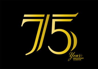 75 years anniversary celebration logotype gold color vector, 75th birthday logo,75 number, anniversary year banner, anniversary design elements for invitation card and poster. number design vector