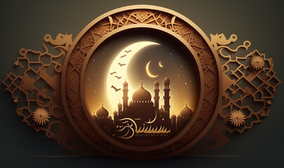 Islamic greeting Eid Mubarak cards for Muslim Holidays.Eid-Ul-Adha festival celebration.Arabic Ramadan Lantern