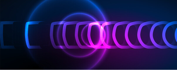 Neon shiny circles abstract background, technology energy space light concept, abstract background wallpaper design