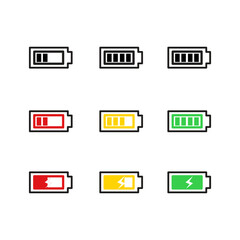 icons for web and mobile applications or Battery icons set. Battery charging charge indicator icon. 