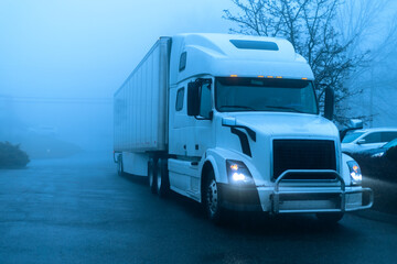 truck on the road at fog
