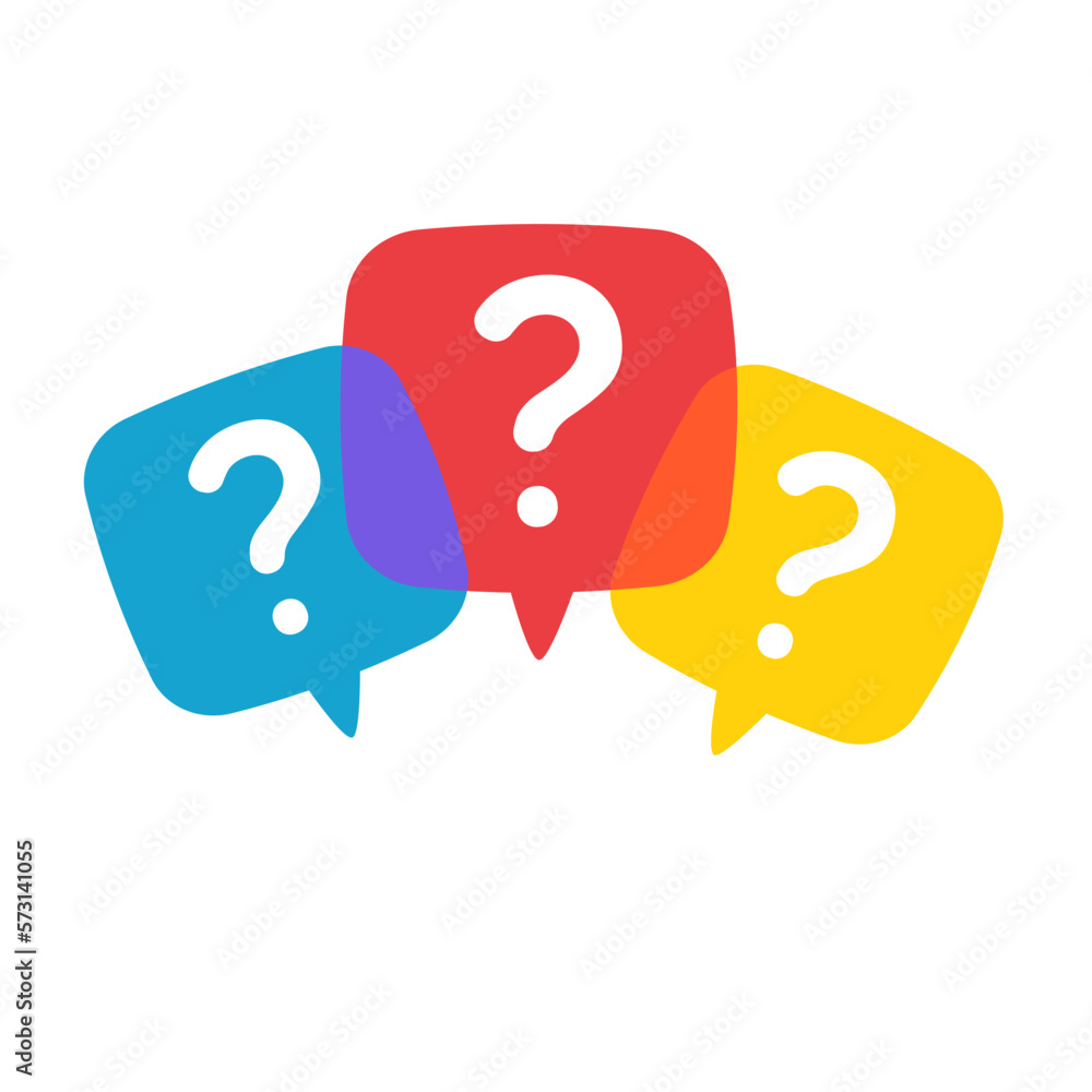 Poster speech bubbles with question marks doubt concept problem solving