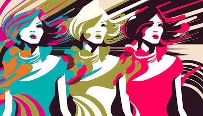 Abstract Fashion Vector Illustration, Set of Women Dressed in Stylish Trendy Clothes