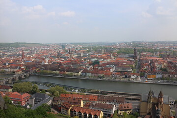 Naklejka na ściany i meble Panorama view of old town in Würzburg, Germany