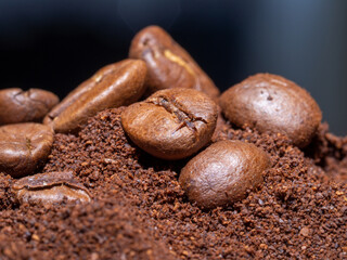 Freshly roasted coffee beans. Macro photos