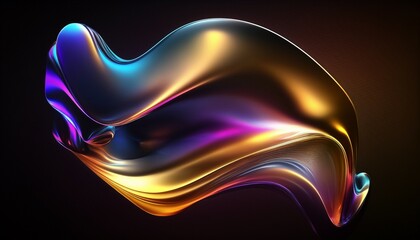 Abstract fluid iridescent holographic neon curved wave in motion colorful background 3d render. Gradient design elements for backgrounds, banners, wallpapers, posters, and covers. AI-Generated