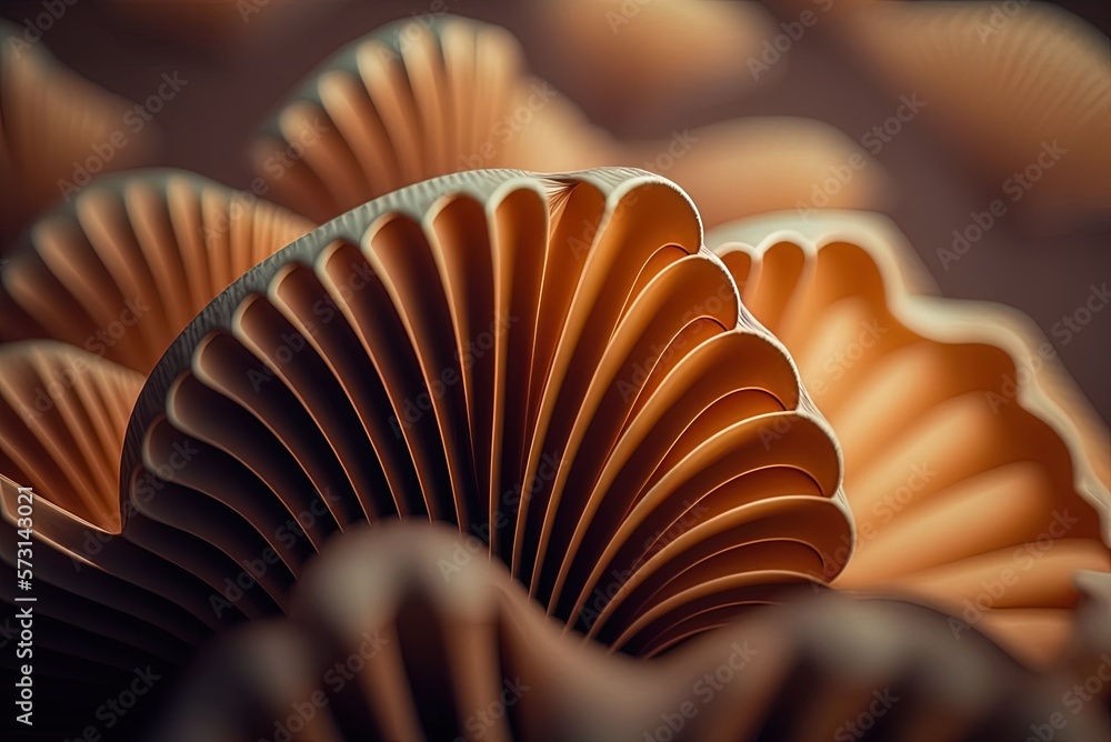 Poster zooming in on the undulating gills of a mushroom generative ai