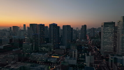 都市の夕景　空撮