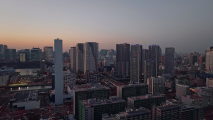 都市の夕景　空撮