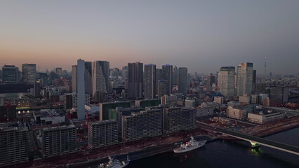 都市の夕景　空撮