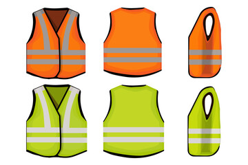 safety jacket green and orange in colors or safety vest realistic view vector illustration