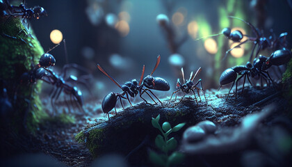 Ants Marching in a Mystic Forest - obrazy, fototapety, plakaty