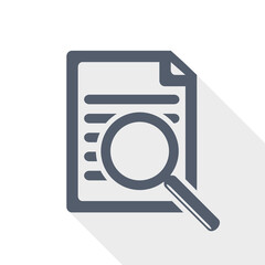 Glass with document vector icon, search concept flat design illustration