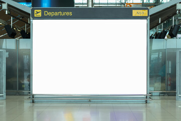 Blank advertising billboard at airport,mockup poster media template ads display