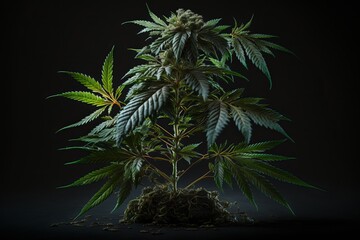 Cannabis against a black background. Utilize it for your projects. AI generation. - obrazy, fototapety, plakaty