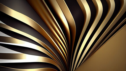 abstract background with wavy lines in golden colors. Generative Ai