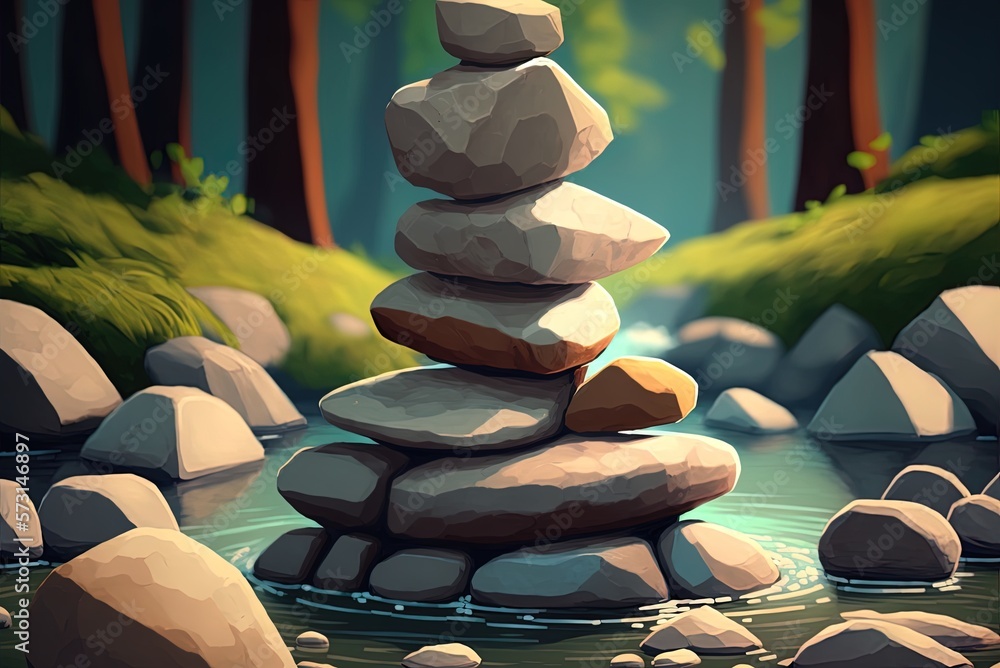 Poster extreme close-up of a stone pyramid floating on a river generative ai